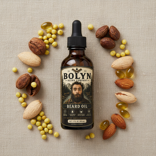 Bare beard oil flat lay