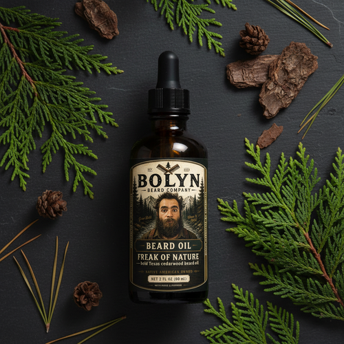 Freak of Nature beard oil flat lay
